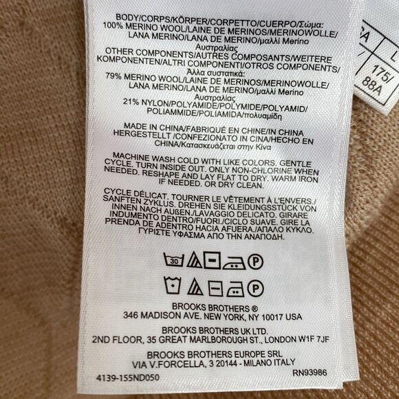 Brooks Brothers Merino Wool Latte Crew Neck Sweater Lightweight L Classic Office - Picture 7 of 8